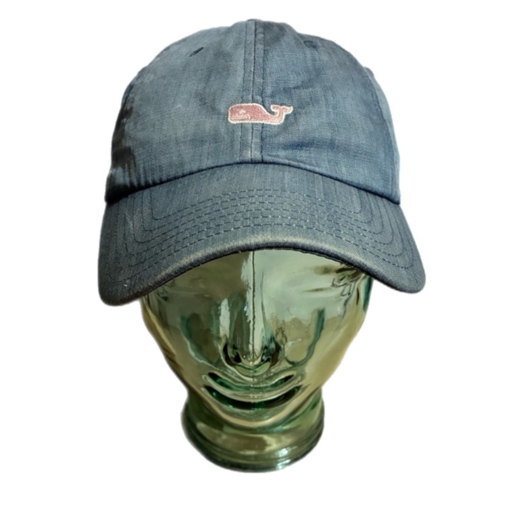 Vineyard Vines Blue Baseball Hat Cap Denim Pink Whale Logo Athleisure Chambray